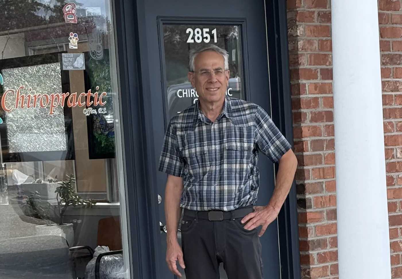 Dr. Scott Siegel at the entrance of CK Chiropractic Office, 2851 NW Kitsap Pl, Silverdale, WA